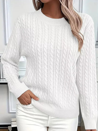 Full Size Cable Knit Round Neck Sweater Plus Size