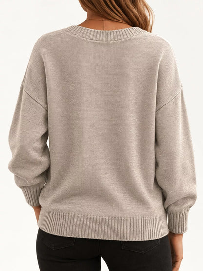 Full Size V-Neck Dropped Shoulder Sweater Plus Size