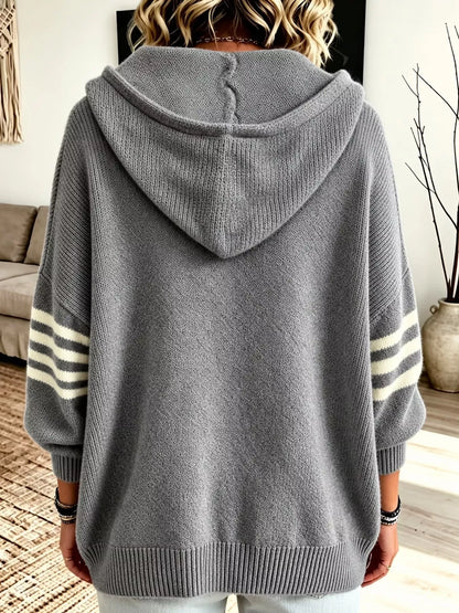 Full Size Casual Hooded Zip-Up Knit Cardigan Plus Size