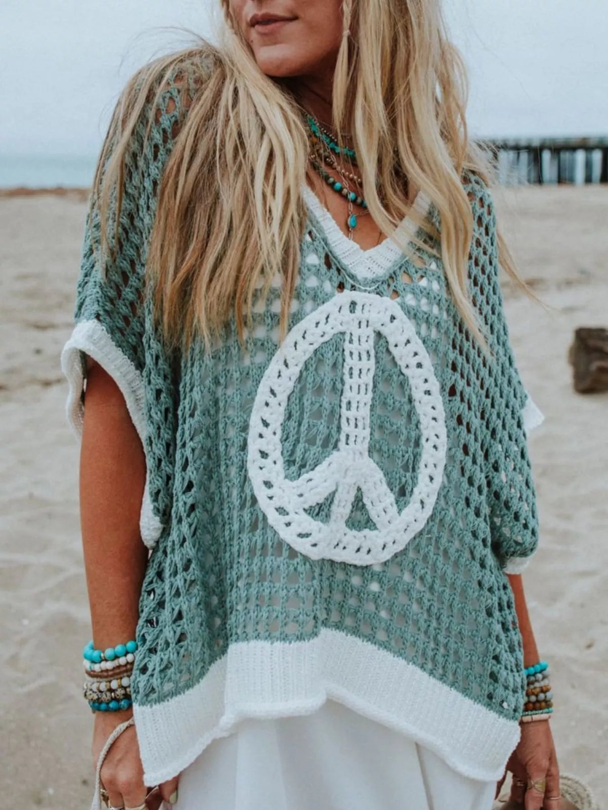 Peace Sign Crochet Knit Cover Up