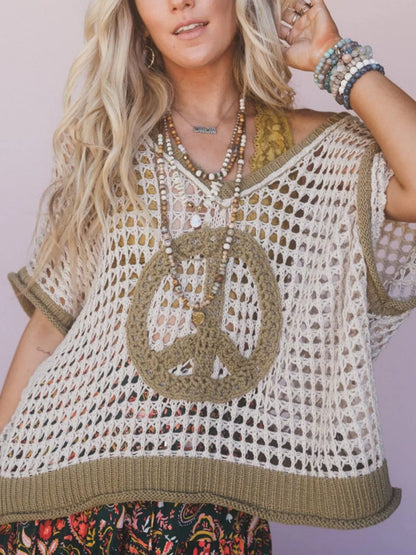 Peace Sign Crochet Knit Cover Up