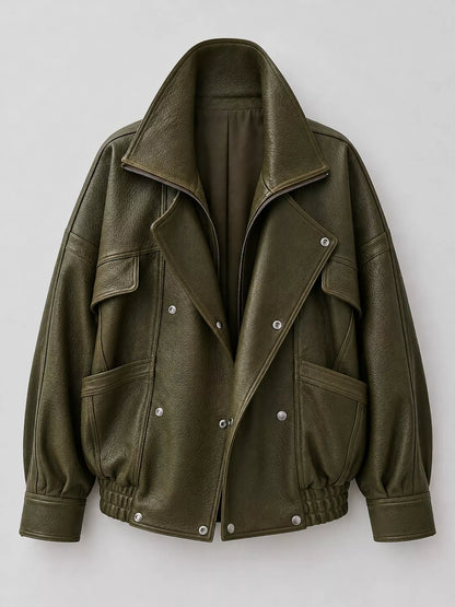 Snap Down Leather Jacket