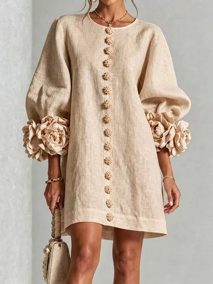 Full Size 3D Floral Sleeve Accents Mini Dress Plus Size