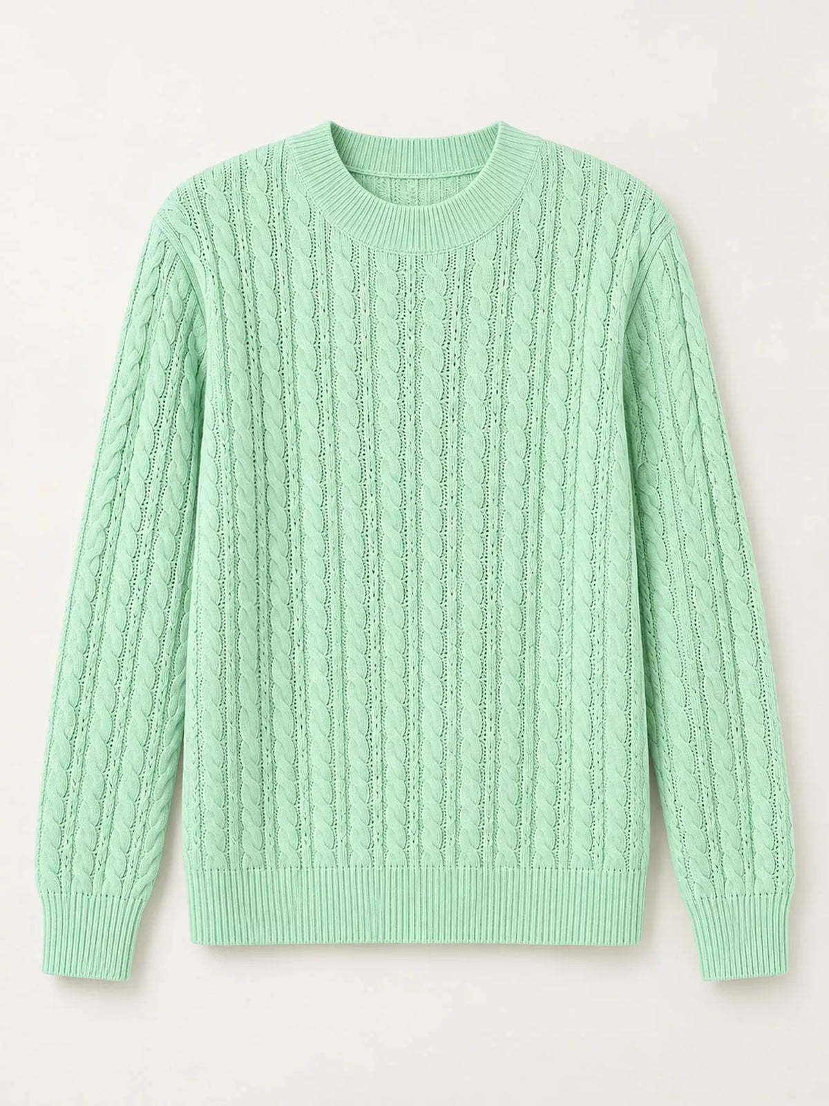 Full Size Cable Knit Round Neck Sweater Plus Size