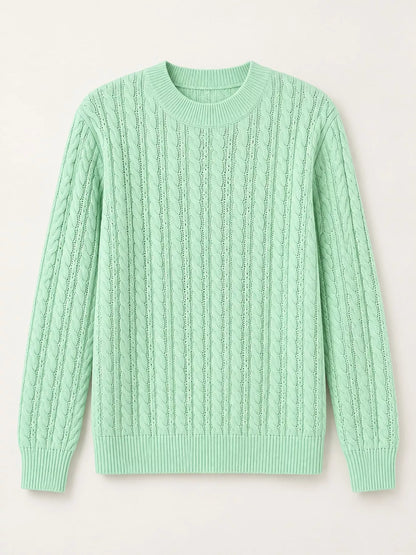 Full Size Cable Knit Round Neck Sweater Plus Size