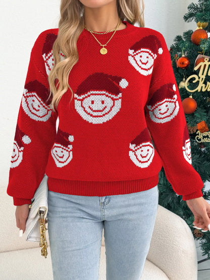 Christmas Santa Smiley Face Pattern Sweater