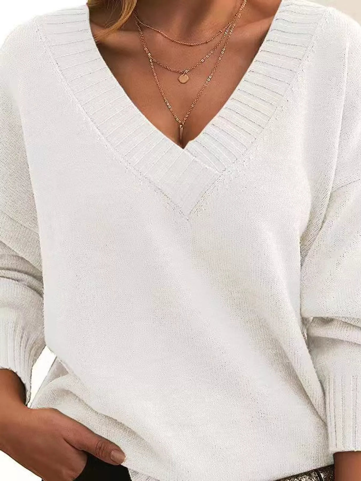 Full Size V-Neck Dropped Shoulder Sweater Plus Size