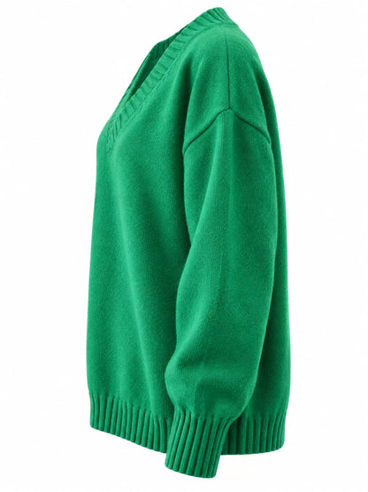 Full Size V-Neck Dropped Shoulder Sweater Plus Size