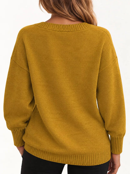 Full Size V-Neck Dropped Shoulder Sweater Plus Size
