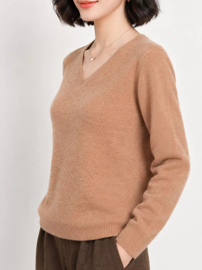 Elegant V-Neck Long Sleeve Soft Knit Top