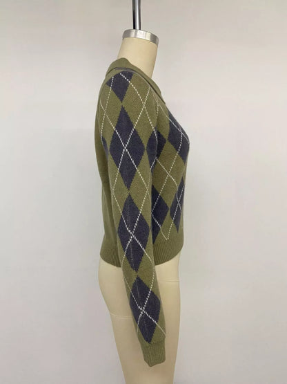 Argyle Pattern Collared Knit Sweater
