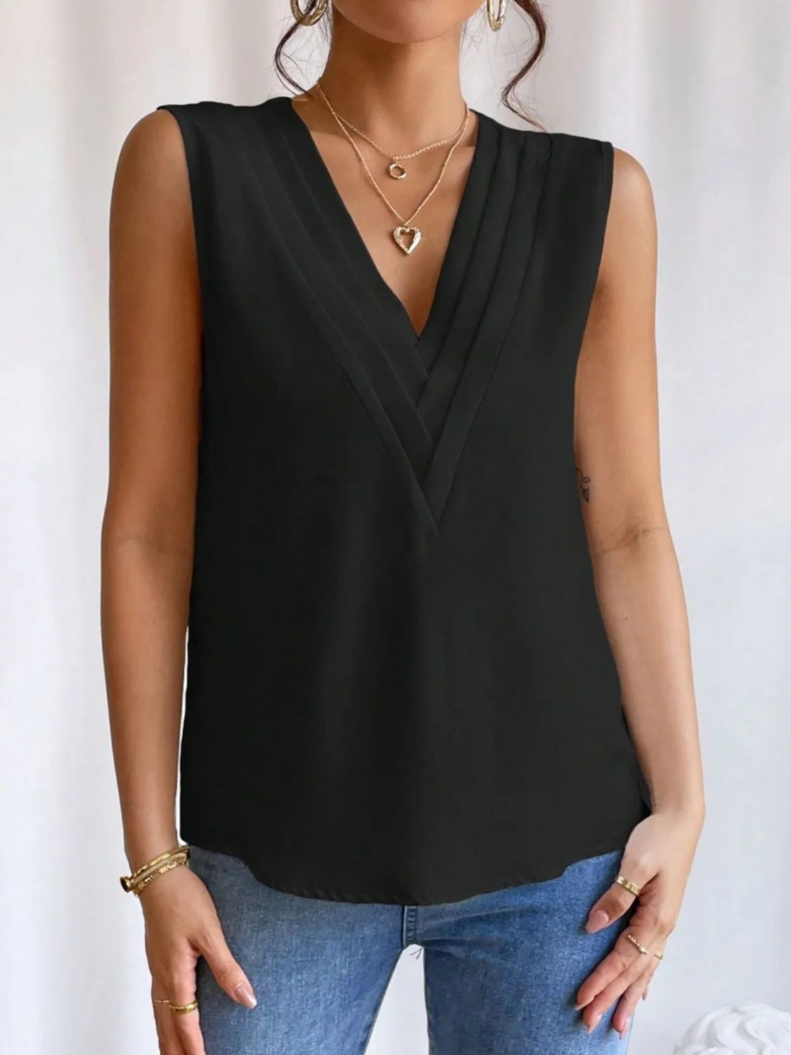 V-Neck Pleated Sleeveless Cami Tank Top