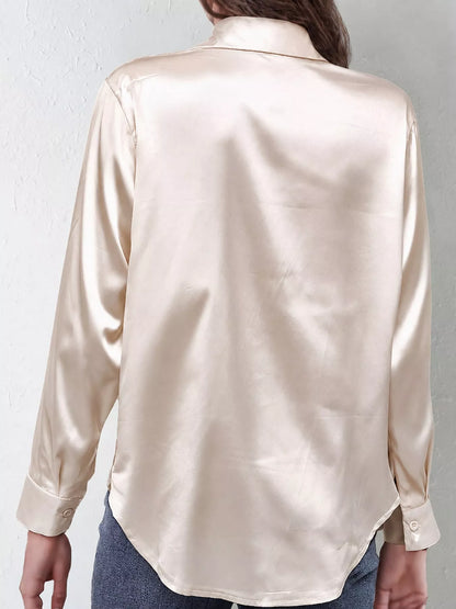 Satin Button-Down Long Sleeve Shirt