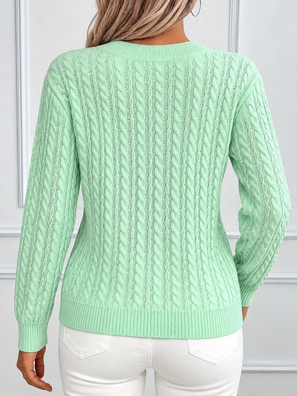 Full Size Cable Knit Round Neck Sweater Plus Size