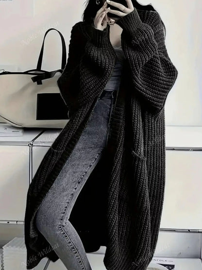 Full Size Chunky Knit Openwork Front Longline Cardigan Plus Size