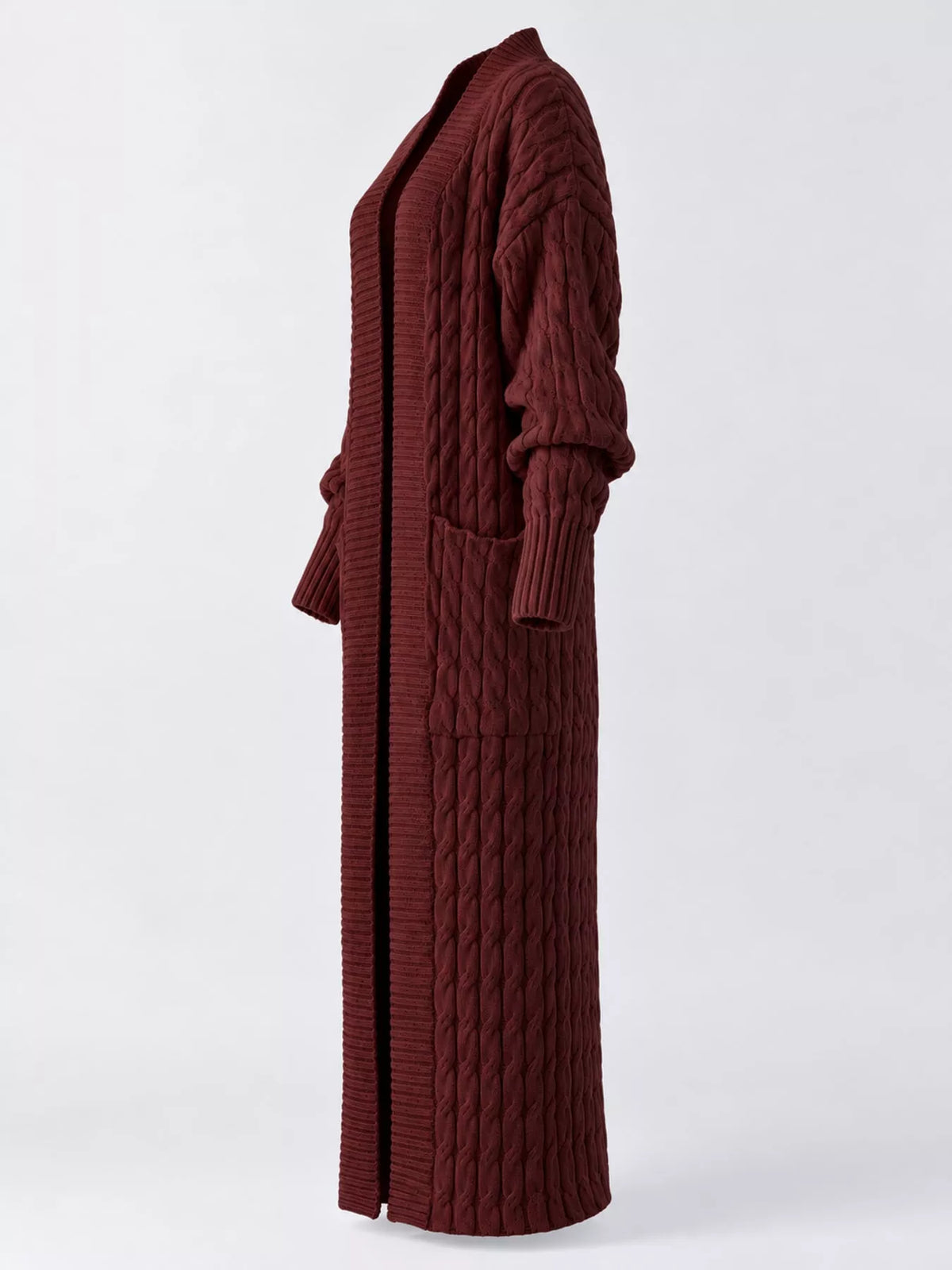 Elegant Cable-Knit Longline Open-Front Cardigan