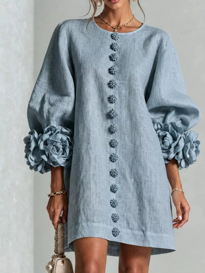 Full Size 3D Floral Sleeve Accents Mini Dress Plus Size
