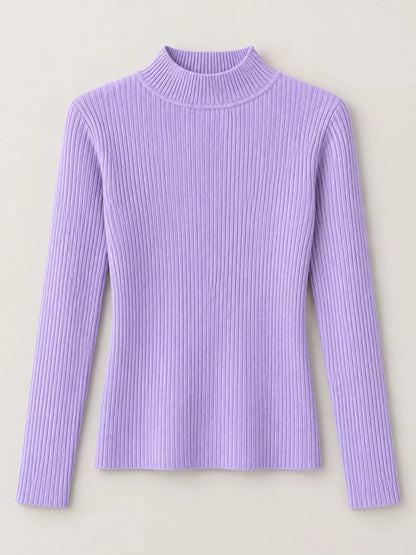 Elegant Slim-Fit Ribbed Mock Neck Knit Top