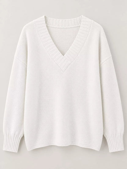 Full Size V-Neck Dropped Shoulder Sweater Plus Size