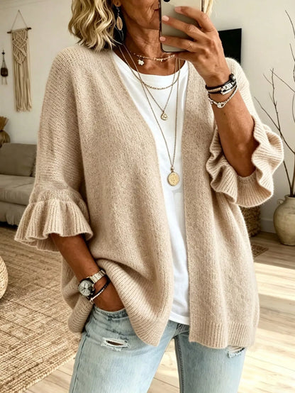 Full Size Ruffle Sleeve Open-Front Cardigan Plus Size