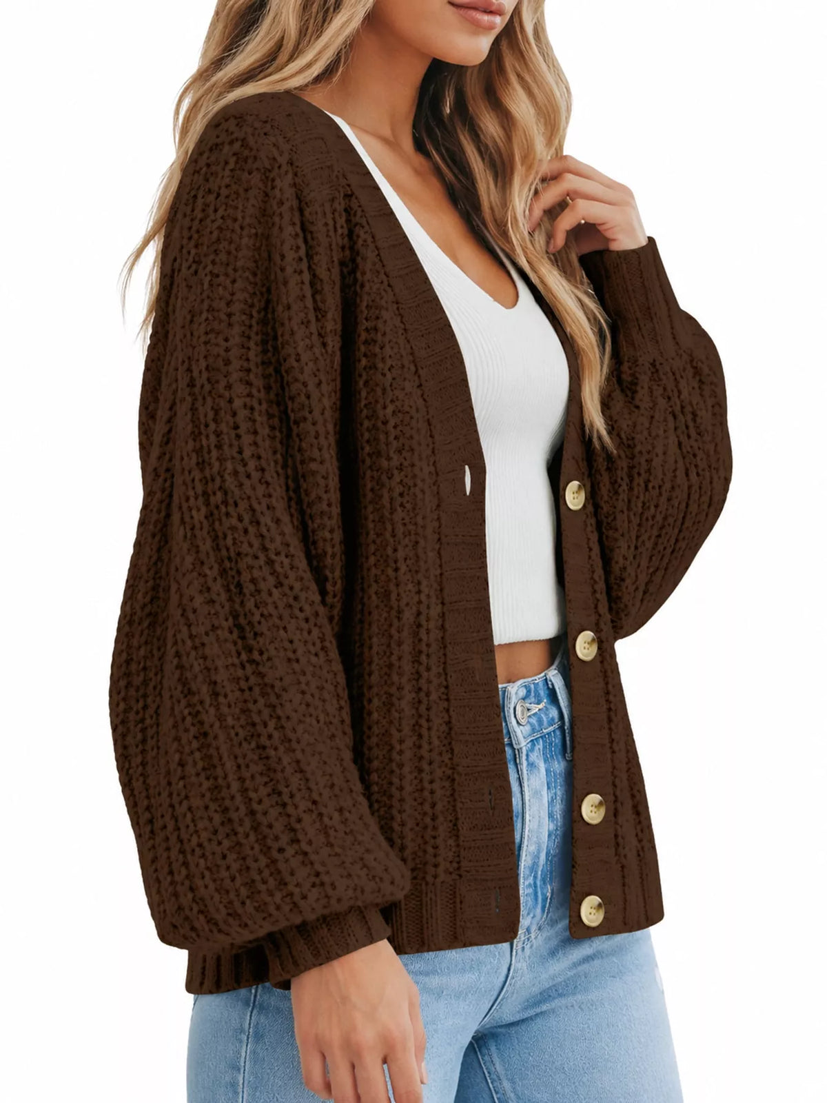 Full Size Chunky Knit Button-Down Cardigan Plus Size