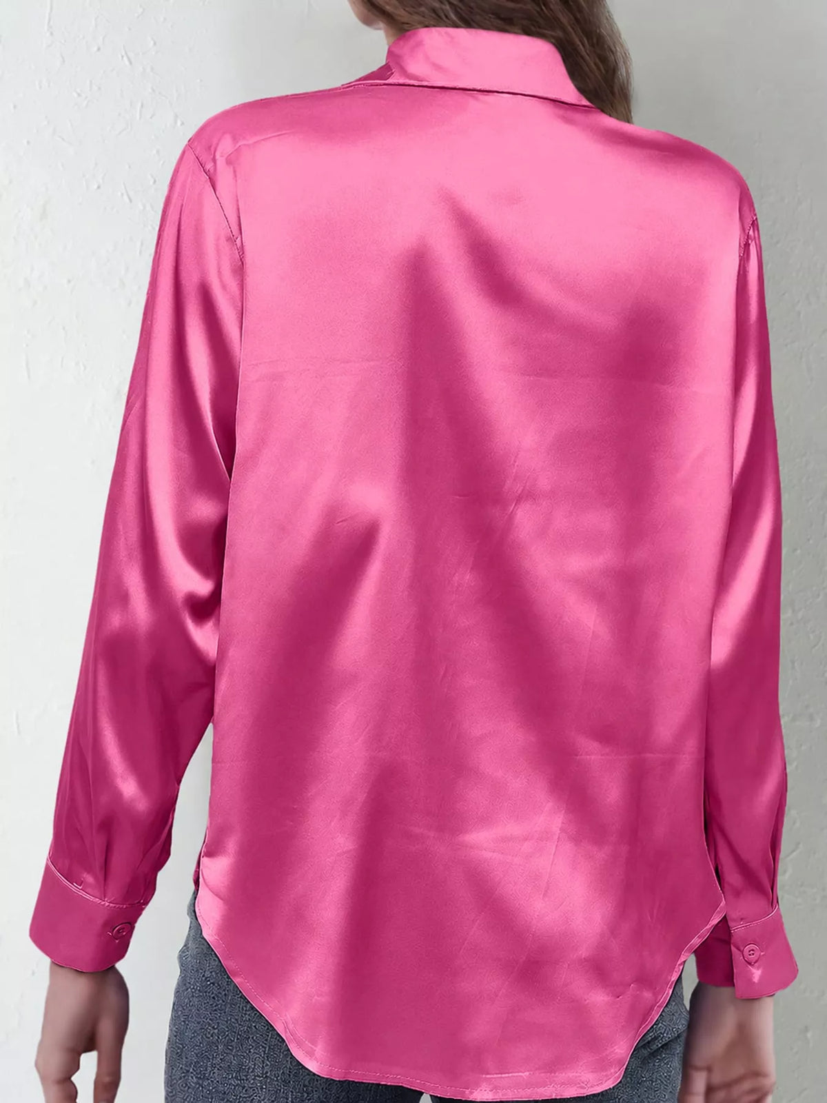 Satin Button-Down Long Sleeve Shirt