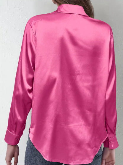 Satin Button-Down Long Sleeve Shirt