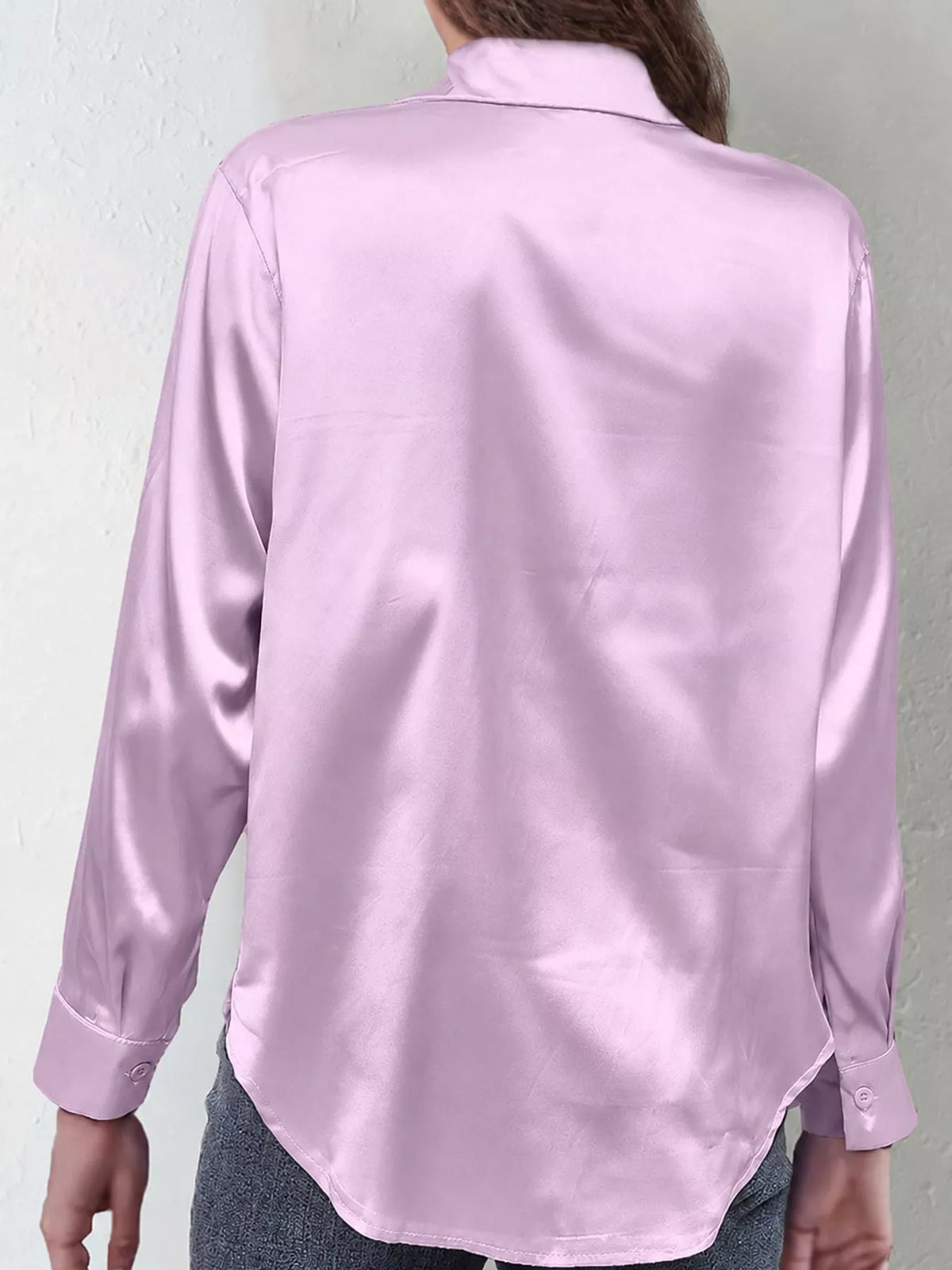 Satin Button-Down Long Sleeve Shirt