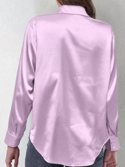 Satin Button-Down Long Sleeve Shirt