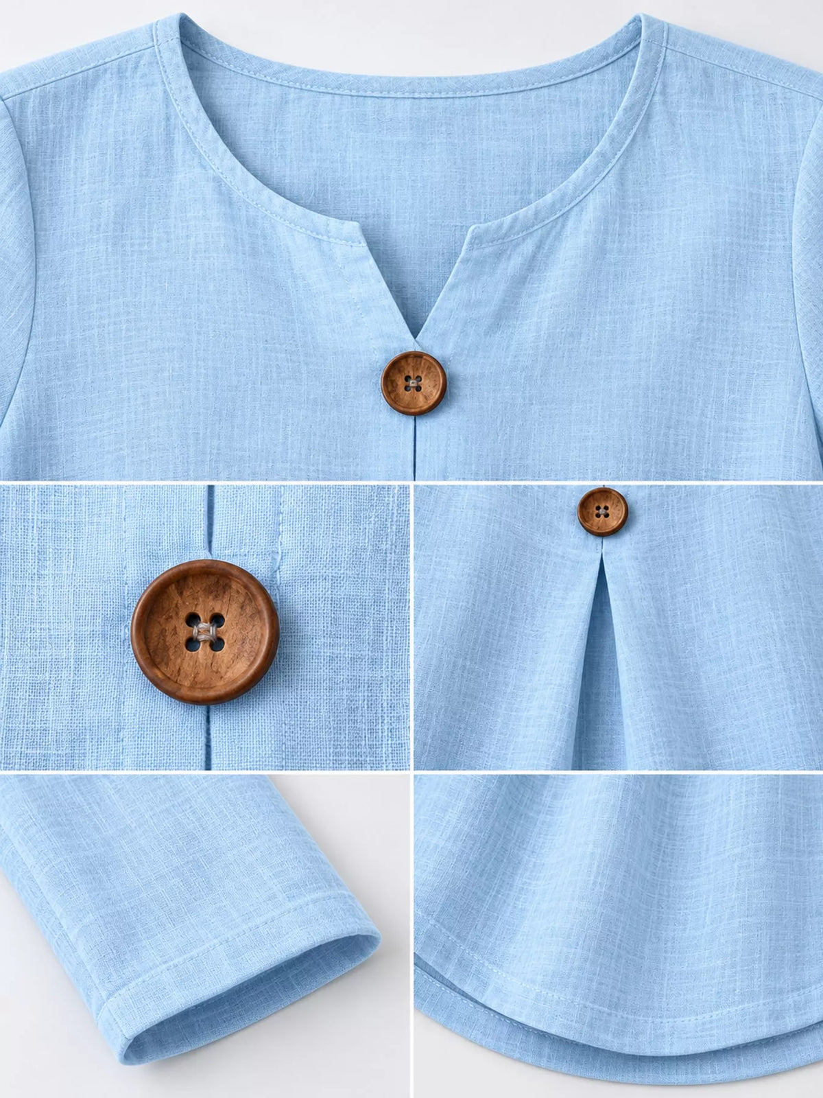 Full Size Long Sleeve Blouse with Decorative Wooden Buttons Plus Size