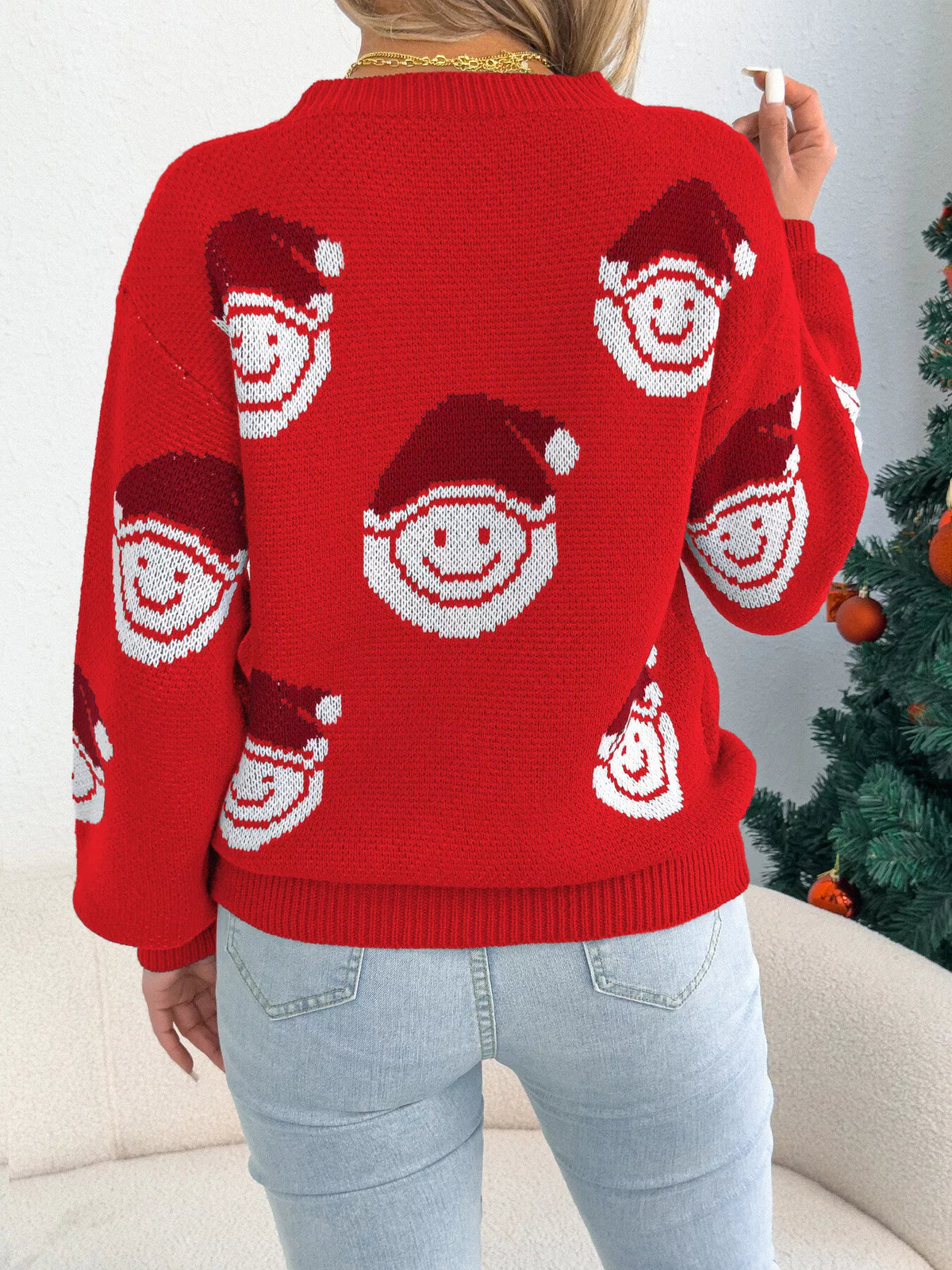 Christmas Santa Smiley Face Pattern Sweater