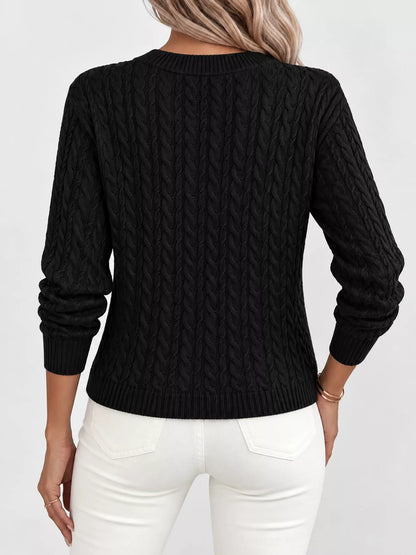 Full Size Cable Knit Round Neck Sweater Plus Size
