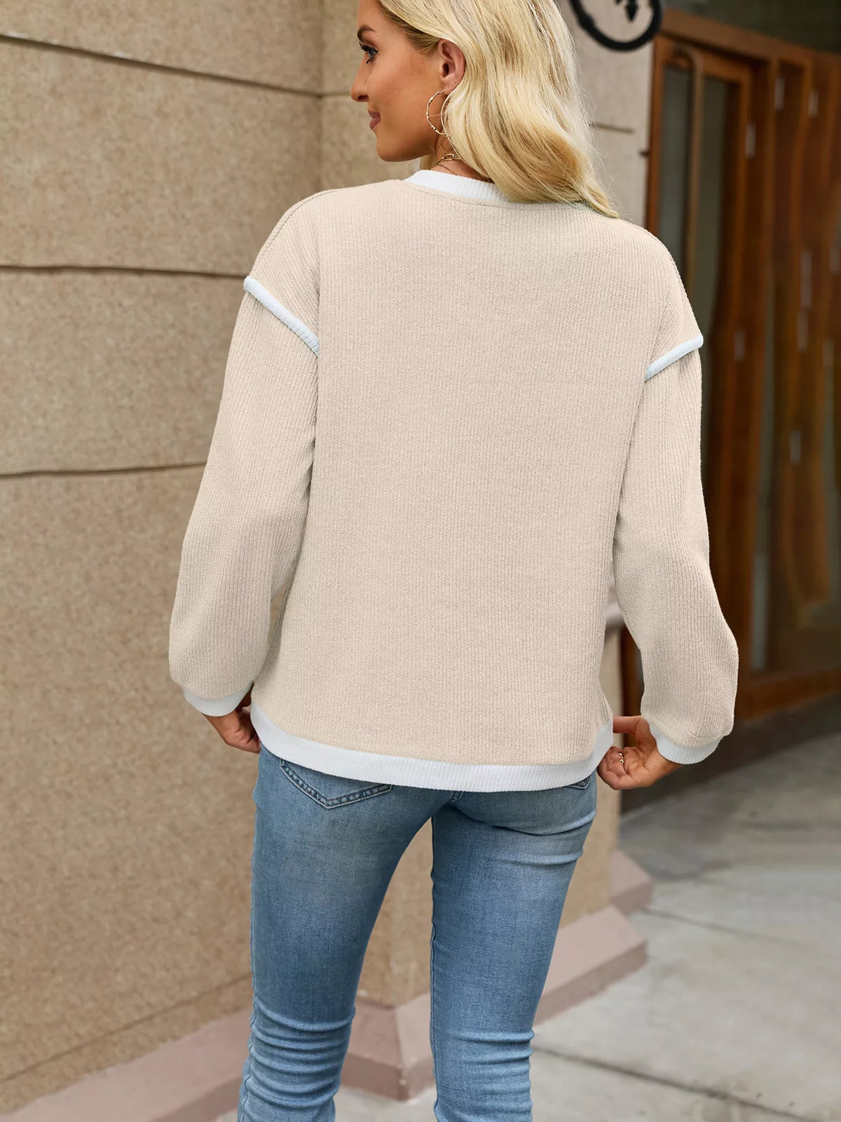 Casual V-Neck Dropped Shoulder Sweater