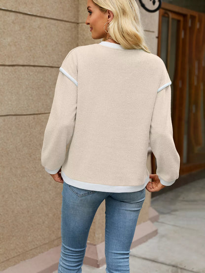 Casual V-Neck Dropped Shoulder Sweater