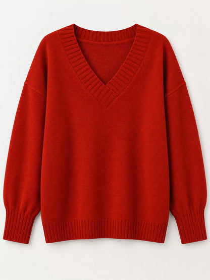 Full Size V-Neck Dropped Shoulder Sweater Plus Size