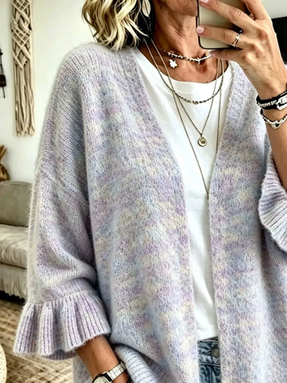 Full Size Ruffle Sleeve Open-Front Cardigan Plus Size