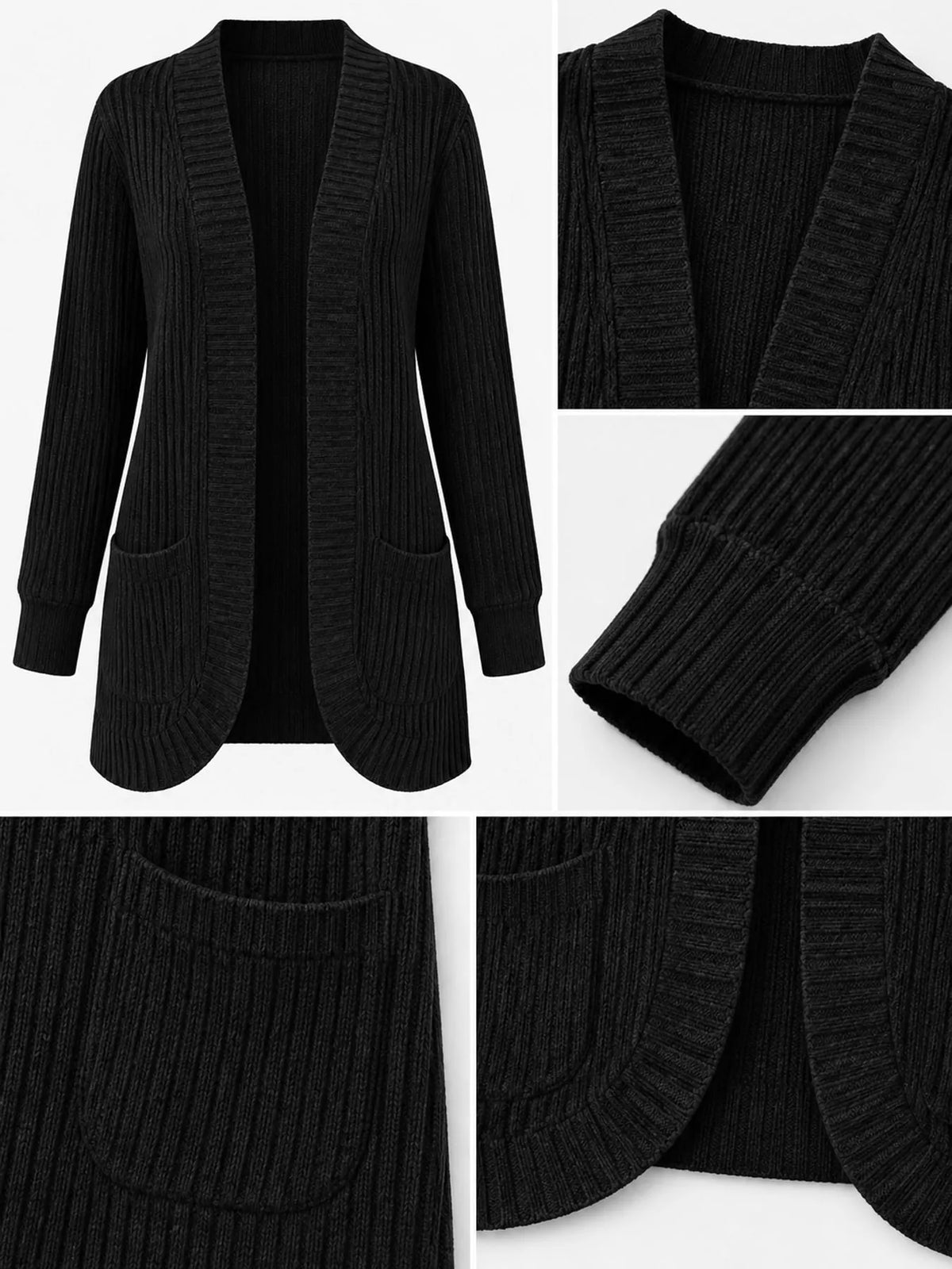 Full Size Classic Ribbed Open-Front Longline Cardigan Plus Size