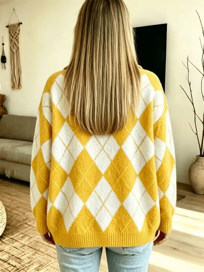 Argyle Pattern Polo Collar Sweater