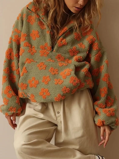 Floral Quarter-Zip Sherpa Sweatshirt
