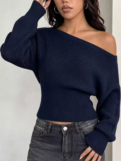 One Shoulder Ribbed Knit Sweater