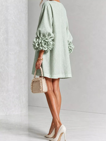 Full Size 3D Floral Sleeve Accents Mini Dress Plus Size