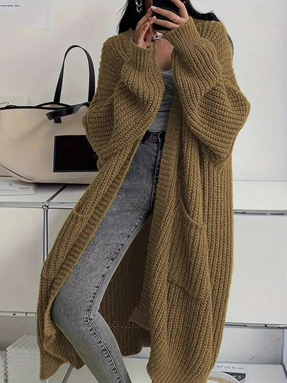 Full Size Chunky Knit Openwork Front Longline Cardigan Plus Size