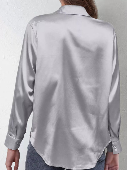 Satin Button-Down Long Sleeve Shirt