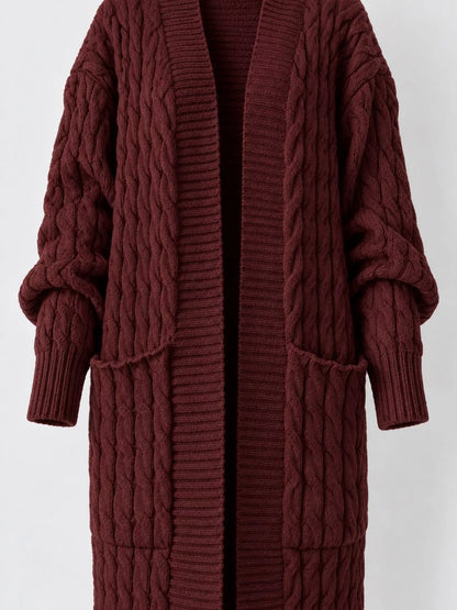 Elegant Cable-Knit Longline Open-Front Cardigan