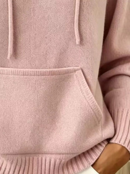 Full Size Drawstring Kangaroo Pocket Hooded Sweater Plus Size
