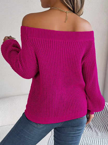 Openwork Off-Shoulder Sweater