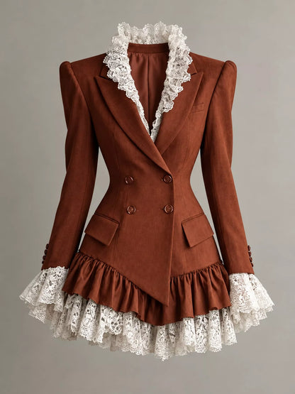 Lace Trim Blazer Dress