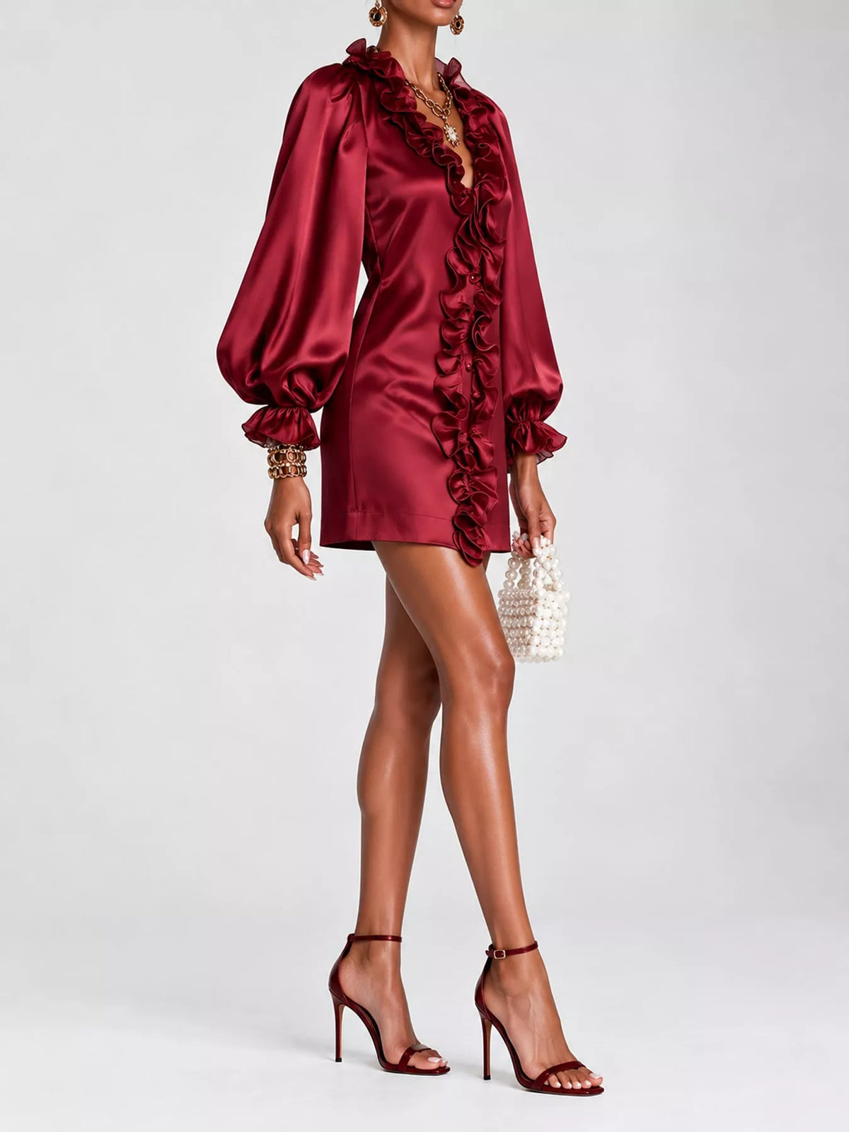 Ruffle Trim Puff Sleeve Mini Dress