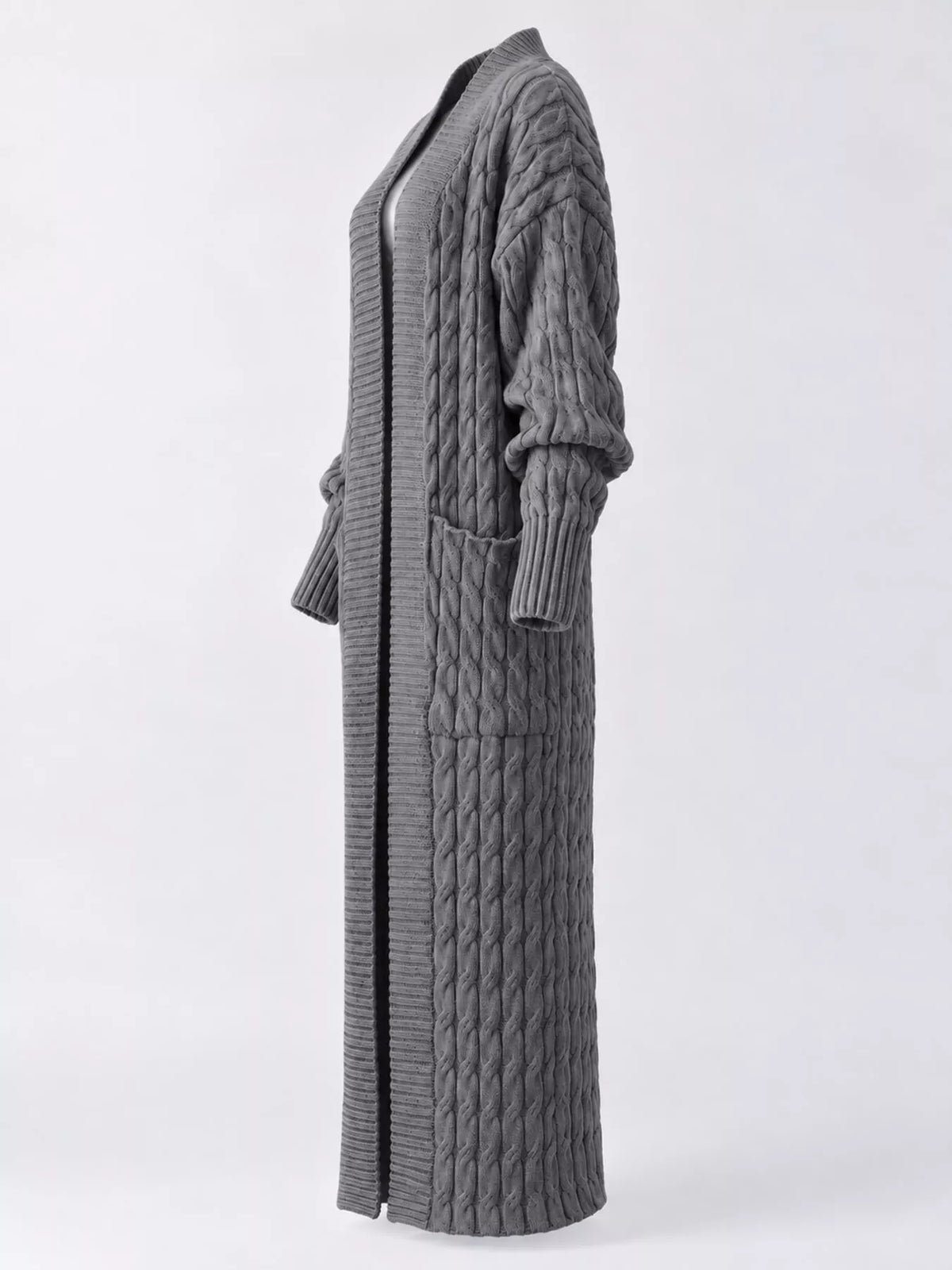 Elegant Cable-Knit Longline Open-Front Cardigan