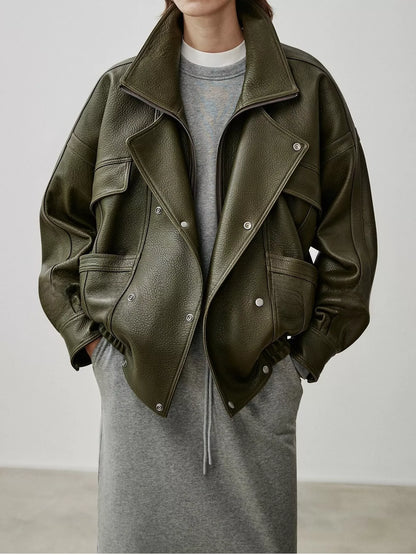 Snap Down Leather Jacket